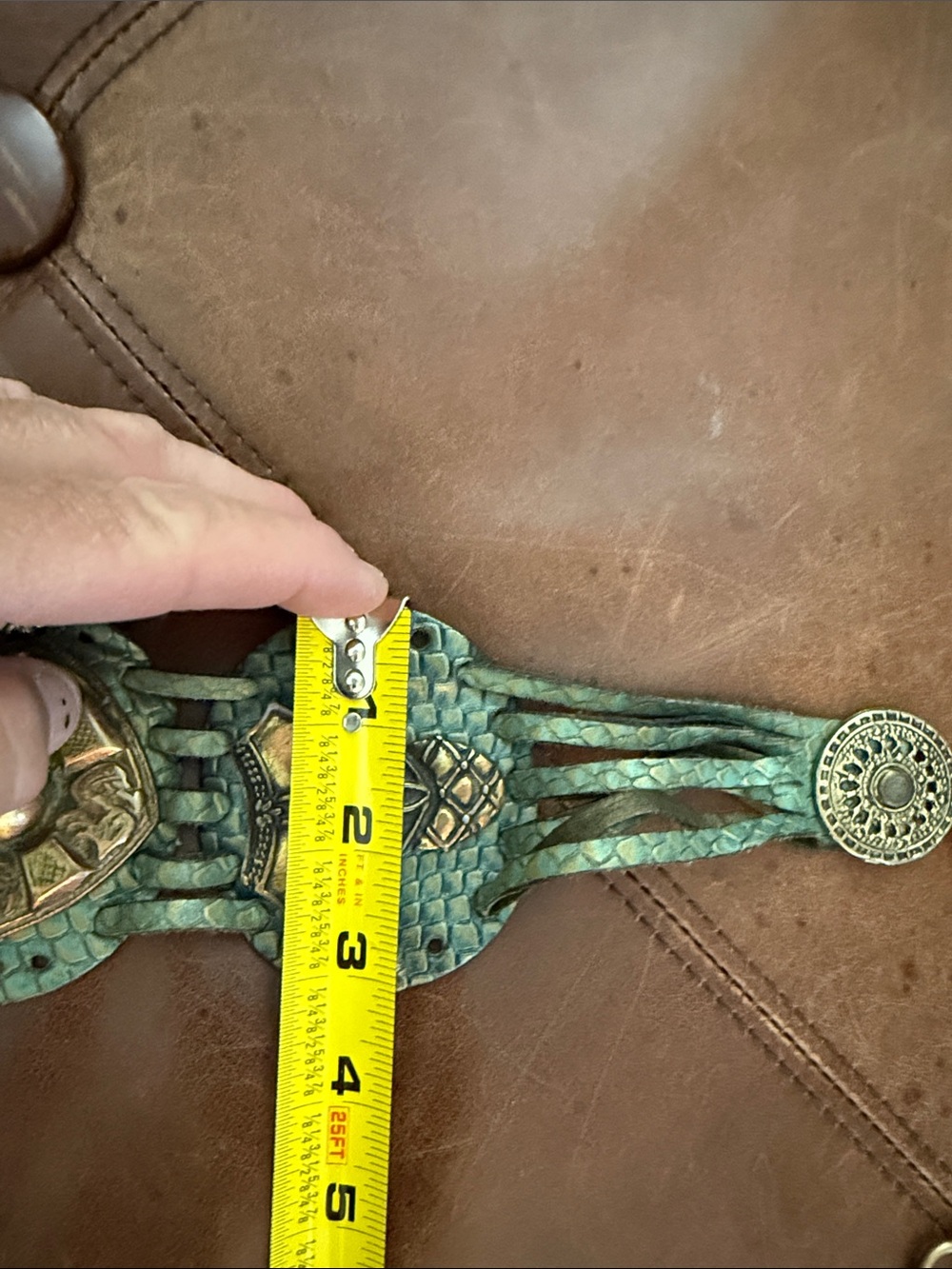Vintage Leather Waist Belt with Solid medallions. OS - Picture 11 of 13